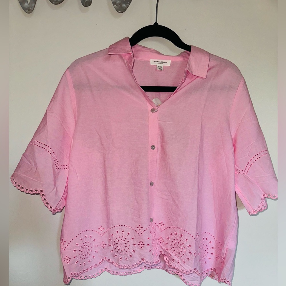 beachlunchlounge Pink Eyelet Button Down Shirt
